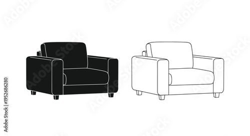Two armchair illustrations one black one white showing furniture design