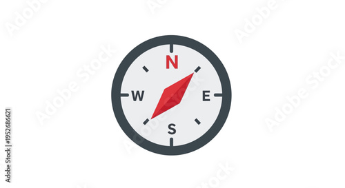 A vector illustration of a simple compass pointing north on a white background