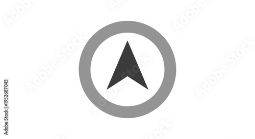 Minimalist navigation icon design in grayscale for direction and location with circle around