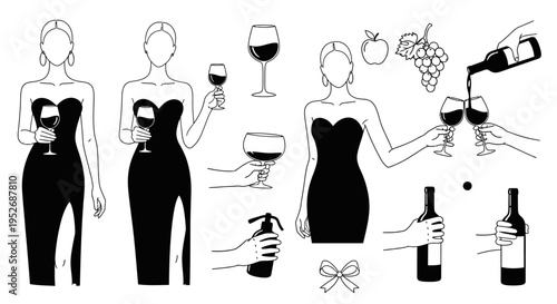 elegant women in black dresses enjoying wine at a sophisticated social gathering perfect for lifestyle and celebration themes