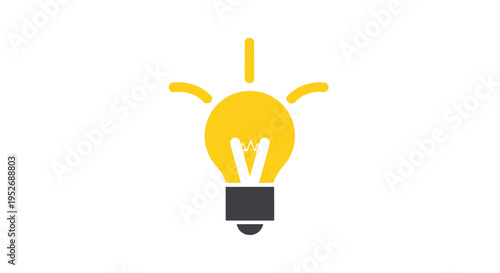A bright icon of a yellow lightbulb, idea concept, innovation on a white background
