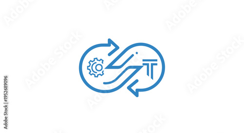 Conceptual illustration depicting interconnected processes, circular flow, and technological