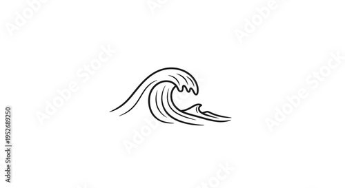Minimalist black and white illustration of a wave, ocean, sea, or water body