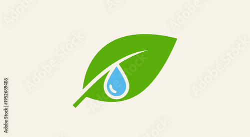 Minimalist Leaf with Water Drop Illustration: A Symbol of Nature's Vitality