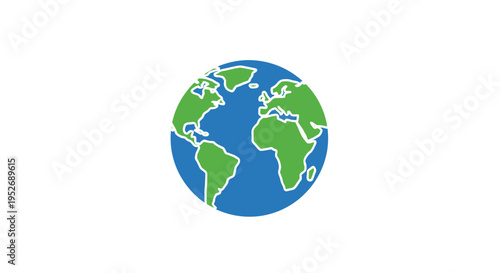 Simple earth globe illustration on white background representing the planet and its continents