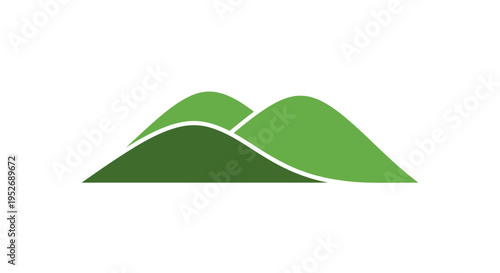 Stylized graphic depiction of three verdant hills set against a pristine white backdrop