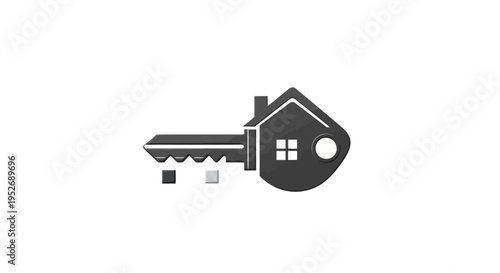 Conceptual representation of home ownership, real estate key logo or icon on white background