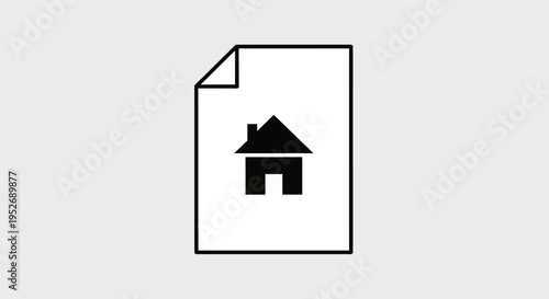 Minimalist Home Icon on Document: Conceptual Representation of Housing or Real Estate Files