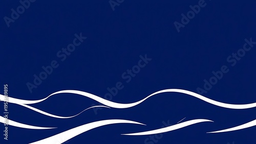 swift. Minimalist white arcs on deep blue background, suggesting motion over water. travel magazines, destination branding, designed for outdoor magazines and nature guides, drives exploration.