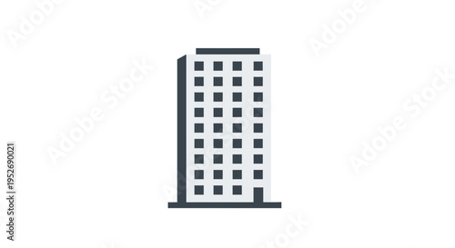Minimalist representation of a tall building skyscraper with numerous windows and a simple design