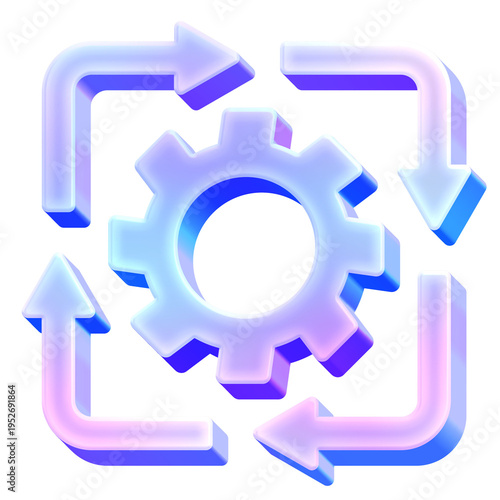 3D Glossy Y2K Holographic Workflow Process Icon - Gradient Pastel Sync Management