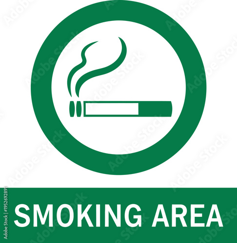 Smoking area sign with green circle and cigarette