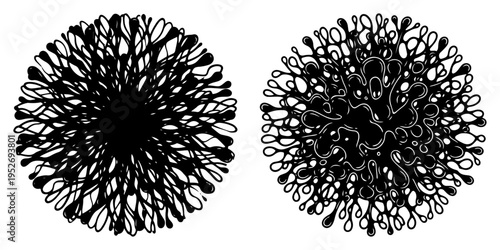 Organic cell structures and microscopic biological patterns in linocut style