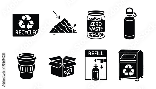 Recycle icon set for zero waste and eco friendly living