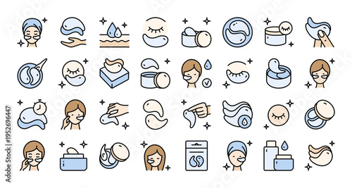 Under Eye Patch Icon Set: Color Flat Editable Vectors for Anti Aging Skincare, Beauty Salons, and Cosmetic Labels