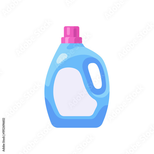 blue detergent bottle, laundry cleaning, pink cap, colorful vector flat style illustration