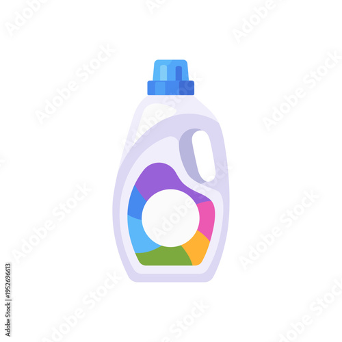 white fabric softener bottle, laundry cleaning, colorful vector flat style illustration
