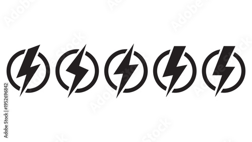 Minimalist Lightning Bolt Power Icons - Energy and Electricity Symbols in a Row