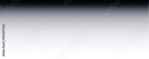 Halftone gradient background with glitch effect. Overlay template with grainy texture and abstract dotwork. Monochrome dotted effect. Vanishing polka dot background