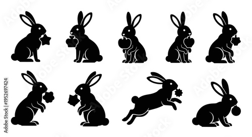 Collection of rabbit silhouettes in various poses.
