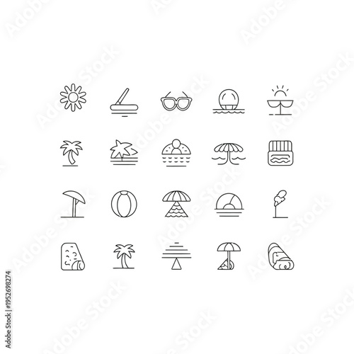Summer vacation editable line icons set for web and mobile design