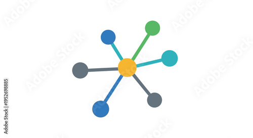 Abstract illustration of a network or connection, with colored nodes and lines