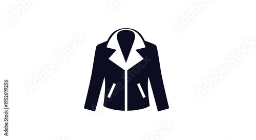 Iconic dark jacket illustration against white background, showcasing a minimalist silhouette design