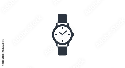 Minimalist wristwatch icon on white background, classic timepiece graphic vector.