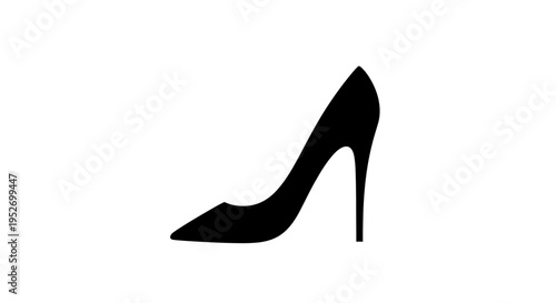 Silhouette of a sleek black high-heeled shoe against a pristine white background elegant design