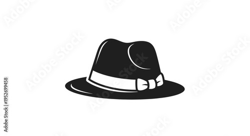 Stylish black and white fedora hat illustration perfect for graphic design use