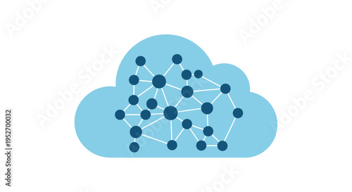 Cloud Computing Illustration: Interconnected Data Points Within a Light Blue Cloud Shape