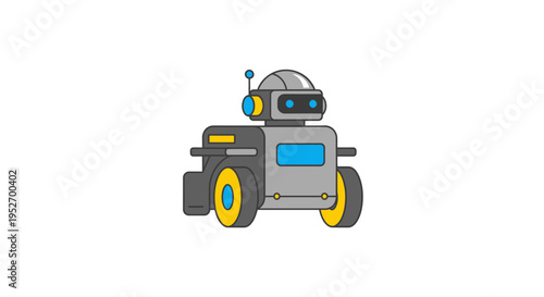 Cartoon robot design illustration concept on wheels for technology and robotics themes