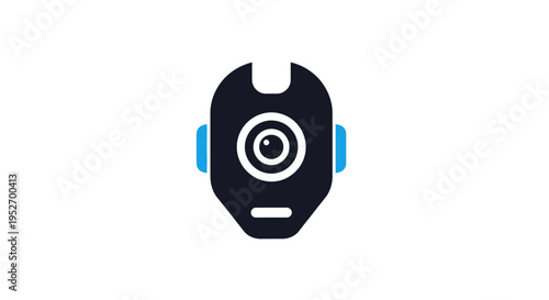 Abstract illustration of a robot head with camera eye on white background