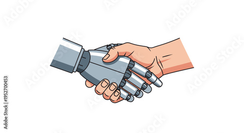 Illustration depicting the synergy between human and artificial intelligence in a handshake gesture