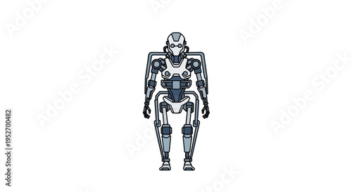 Illustration of a futuristic robot in a simple geometric style against a white background