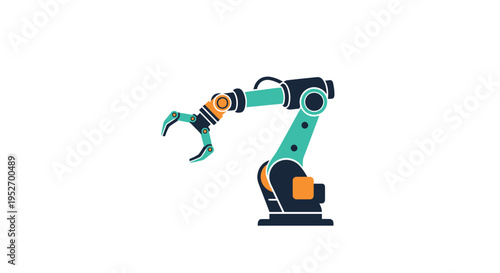 Illustration of a robotic arm in minimalist style on a white background, representing technology