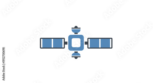 Illustrated depiction of a satellite with blue and grey color scheme for technological purposes