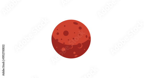 Stylized depiction of a red planet with craters against a clean white backdrop