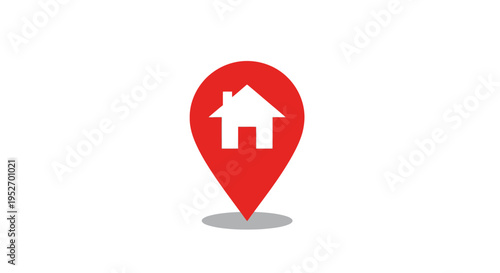 House location icon on red pin for real estate or property representation