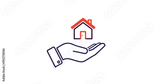 Illustration depicting a hand holding a house, symbolizing property ownership and security