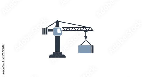 Illustration of a construction crane lifting a container for building and infrastructure