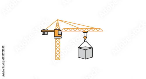 Illustration of a crane lifting a block, a graphic representation for construction tasks