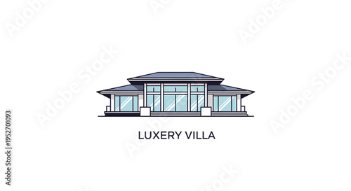 Minimalist Illustration of a Luxurious Modern Villa on White Background