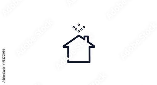 Minimalist house icon with smoke, representing a cozy home concept and the idea of warmth