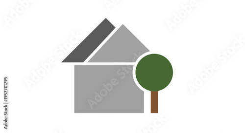 A Simple House and Tree Illustration Representing Nature and Home Ownership Concept