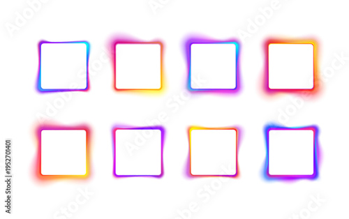 A luminous neon square floats gently in a dark space, blending purple, blue, and pink hues into a soft glowing gradient. The edges fade into the background with subtle diffusion. It creates a calm fut