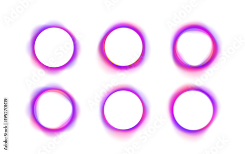 A set of glowing neon rings overlaps on a clean white background, blending vibrant gradients with smooth glossy reflections.