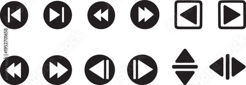 Collection of black and white play pause and media control icons