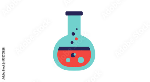 Illustrated chemical flask with liquid and bubbles on a white background laboratory concept