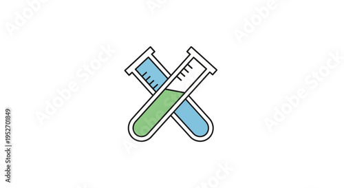 Illustrated depiction of crossed test tubes filled with colored liquids, science icon